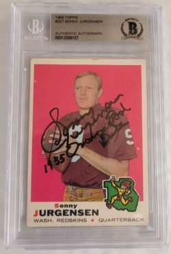 Autographed 1969 Topps Sonny Jurgensen Washington Redskins card #227 BAS Beckett Slabbed