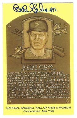 Autographed Bob Gibson Hall of Fame Gold Plaque