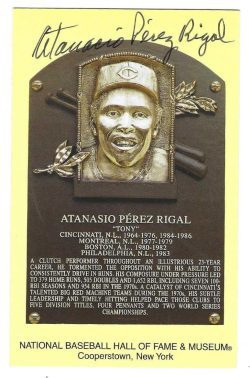 Autographed Tony Perez Hall of Fame Gold Plaque Postcard