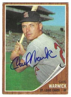 Autographed CARL WARWICK St. Louis Cardinals 1962 Topps Card
