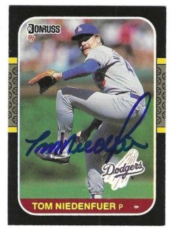 Autographed TOM NIEDENFUER Los Angeles Dodgers 1987 Donruss Card