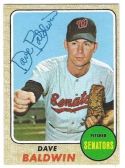 Autographed DAVE BALDWIN Washington Senators 1968 Topps Card