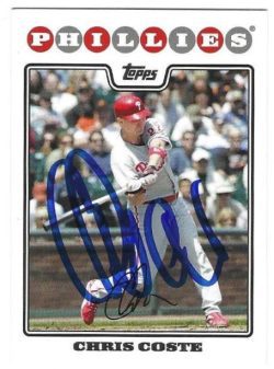 Autographed CHRIS COSTE Philadelphia Phillies 2008 Topps Card