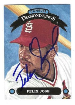 Autographed FELIX JOSE St. Louis Cardinals 1992 Donruss Diamond King