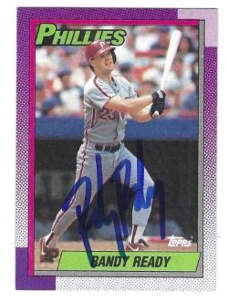 Autographed RANDY READY Philadelphia Phillies 1990 Topps Card