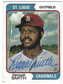 Autographed REGGIE SMITH St. Louis Cardinals 1974 Topps Card