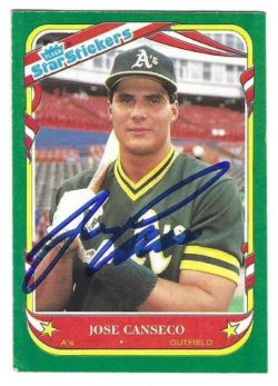 Autographed JOSE CANSECO Oakland A's 1987 Fleer Star Stickers Card