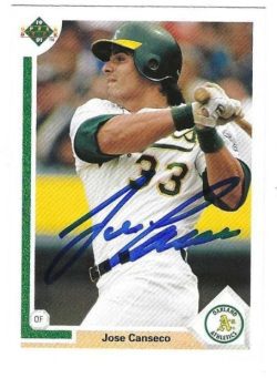 Autographed JOSE CANSECO Oakland A's 1991 Upper Deck card