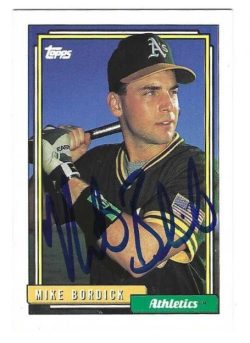 Autographed MIKE BORDICK Oakland A's 1992 Topps Card