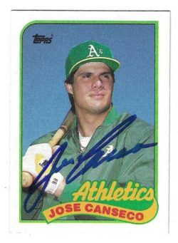 Autographed JOSE CANSECO Oakland A's 1989 Topps Card