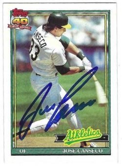 Autographed JOSE CANSECO Oakland A's 1991 Topps Card