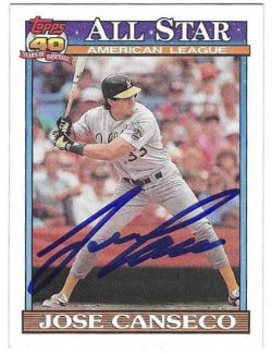 Autographed JOSE CANSECO Oakland A's 1991 Topps Card