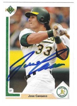 Autographed JOSE CANSECO Oakland A's 1991 Upper Deck card