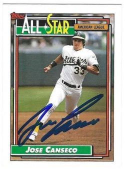 Autographed JOSE CANSECO Oakland A's 1992 Topps Card