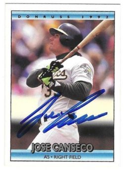 Autographed JOSE CANSECO Oakland A's 1992 Donruss Card