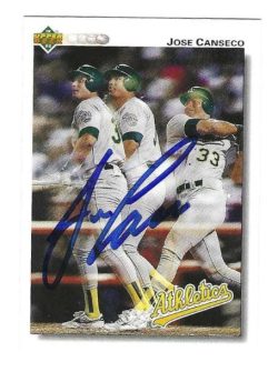 Autographed JOSE CANSECO Oakland A's 1992 Upper Deck Card