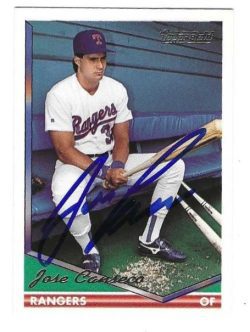 Autographed JOSE CANSECO Texas Rangers 1994 Topps Gold Card