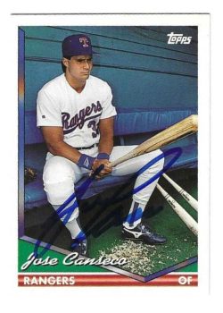 Autographed JOSE CANSECO Texas Rangers 1994 Topps Card