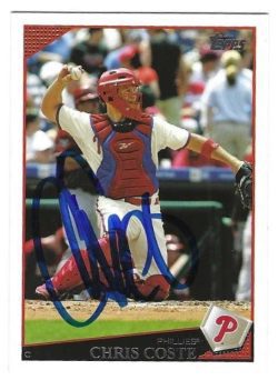 Autographed CHRIS COSTE Philadelphia Phillies 2009 Topps Card