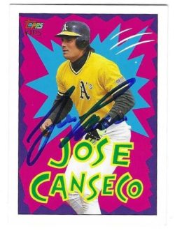 Autographed JOSE CANSECO Oakland A's 1992 Topps Kids Card