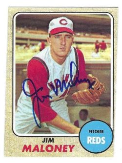 Autographed JIM MALONEY Cincinnati Reds 1968 Topps Card