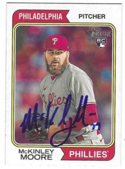 Autographed MCKINLEY MOORE Philadelphia Phillies 2023 Topps Heritage Card