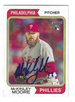 Autographed MCKINLEY MOORE Philadelphia Phillies 2023 Topps Heritage Card