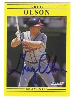 Autographed GREG OLSON Atlanta Braves 1991 Fleer Card