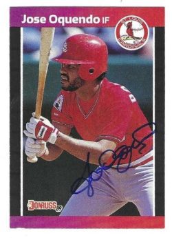 Autographed JOSE OQUENDO St. Louis Cardinals 1989 Donruss Card