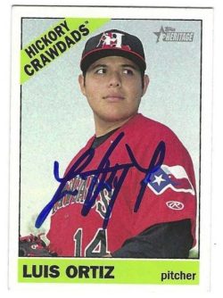 Autographed LUIS ORTIZ Hickory Crawdads 2015 Topps Heritage Minors Card #16