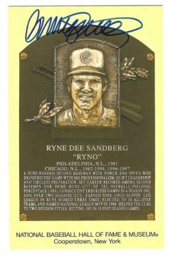 Autographed Ryne Sandberg Hall of Fame Gold Plaque Postcard