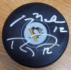 Autographed GREG MALONE and RYAN MALONE Pittsburgh Penguins Hockey Puck