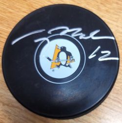 Autographed GREG MALONE Pittsburgh Penguins Hockey Puck