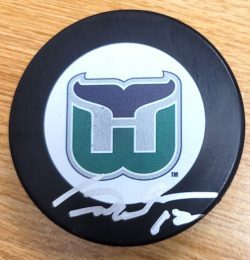 Autographed GREG MALONE Hartford Whalers Hockey Puck