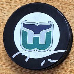 Autographed GREG MALONE Hartford Whalers Hockey Puck