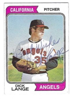 Autographed DICK LANGE California Angels 1974 Topps Card