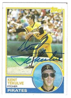 Autographed  KENT TEKULVE Pittsburgh Pirates 1983 Topps Card