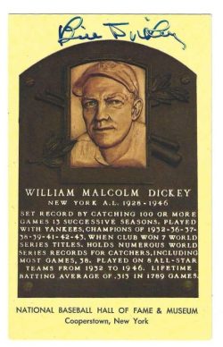 Autographed Bill Dickey Hall of Fame Gold Plaque Postcard
