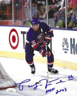 Autographed PAT LAFONTAINE "HOF 2003" 8X10 New York Islanders Photo JSA Witness