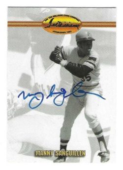 Autographed MANNY SANGUILLEN Pittsburgh Pirates 1993 TED WILLIAMS Card