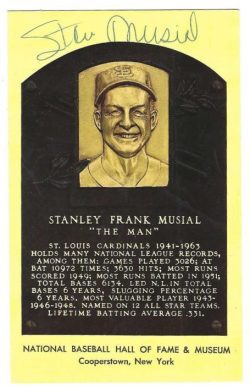 Autographed Stan Musial Hall of Fame Gold Plaque Postcard