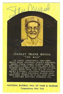 Autographed Stan Musial Hall of Fame Gold Plaque Postcard