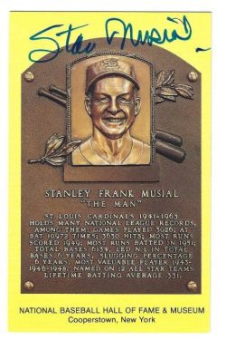 Autographed Stan Musial Hall of Fame Gold Plaque Postcard