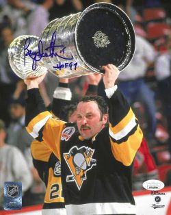 Autographed BRYAN TROTTIER "HOF 97" 8x10 Pittsburgh Penguins Photo JSA