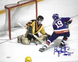 Autographed BRYAN TROTTIER "HOF 97" 8x10 New York Islanders Photo JSA