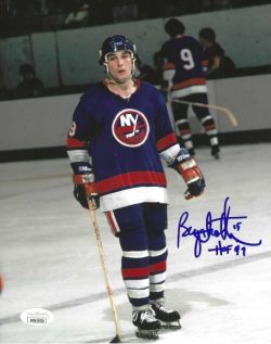 Autographed BRYAN TROTTIER "HOF 97" 8x10 New York Islanders Photo JSA