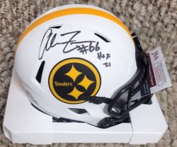 Autographed ALAN FANECA "HOF 21" Pittsburgh Steelers Mini Helmet JSA