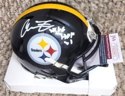 Autographed ALAN FANECA "HOF 21" Pittsburgh Steelers Mini Helmet JSA