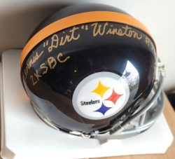 Autographed DENNIS "DIRT" WINSTON "2X SBC" Pittsburgh Steelers Mini Helmet
