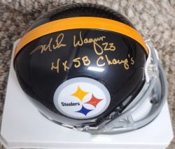 Autographed MIKE WAGNER "4X SB Champs" Pittsburgh Steelers Mini Helmet